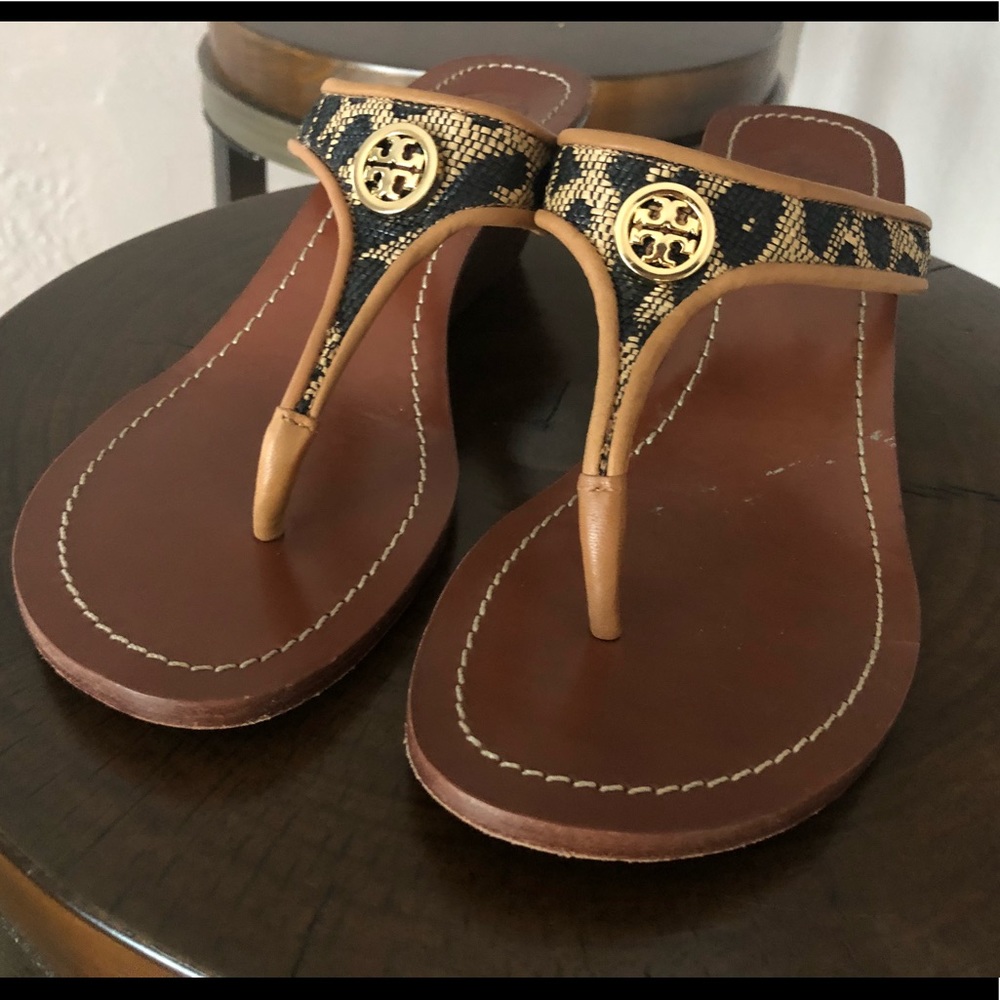 Tory Burch Cameron Leopard Thong Wedge Sandals